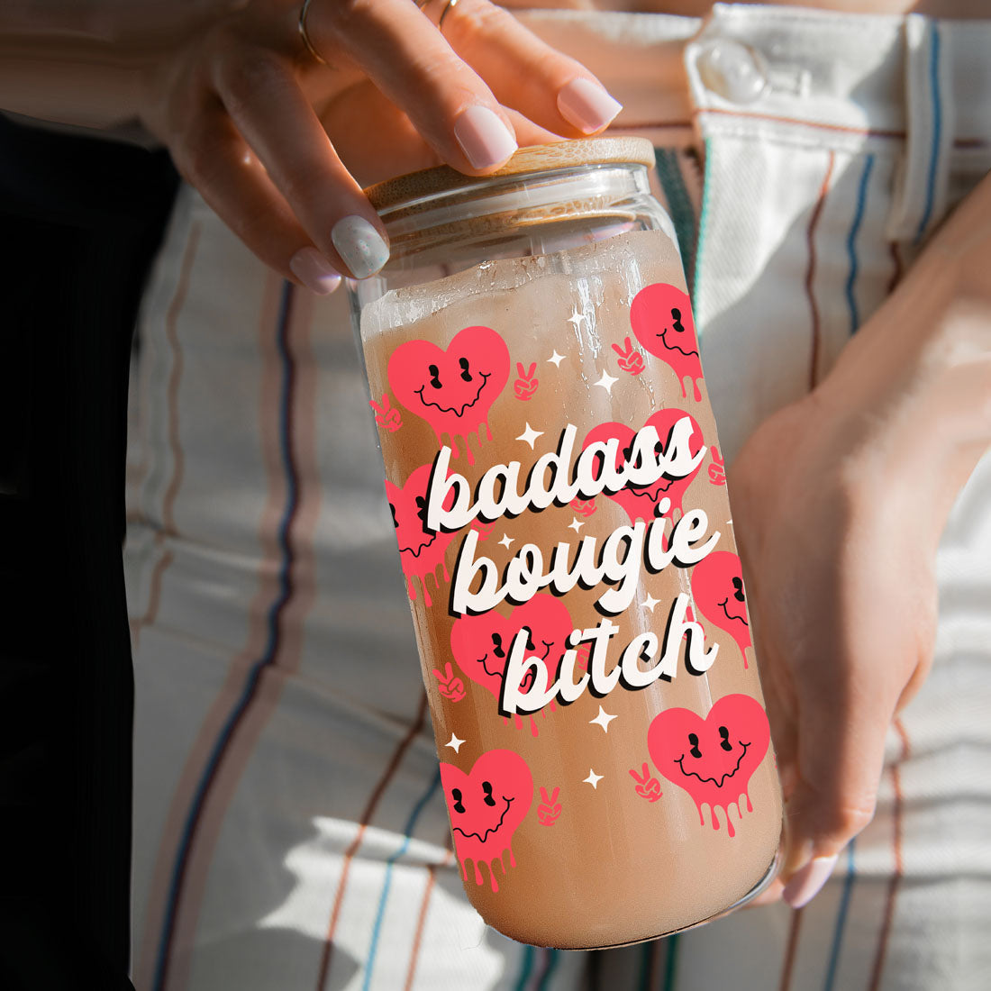 Women empowerment Valentineās Day gifts for the modern woman.
20oz glass tumbler with a peace sign candy heart, perfect for Galentineās.
Bold and inspiring Valentine's gift ideas for the boss woman in your life.